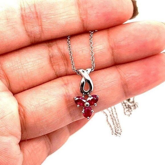 18k/14k 3-Ruby Pendant Necklace - Picture 5 of 11